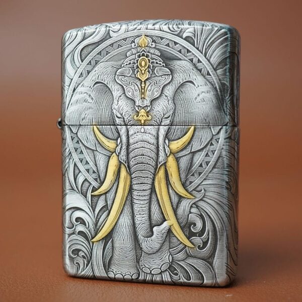 zippo-silver-plated-two-tone-six-tusk-elephant-od23 (1)