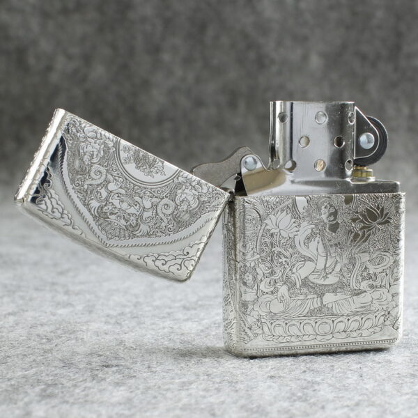 Zippo Armor Sterling Silver White Tara Bodhisattva on Lotus - STCR15 5 Zippo Armor Sterling Silver White Tara Bodhisattva on Lotus - STCR15 5