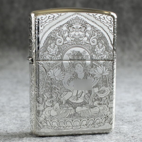 Zippo Armor Sterling Silver White Tara Bodhisattva on Lotus - STCR15